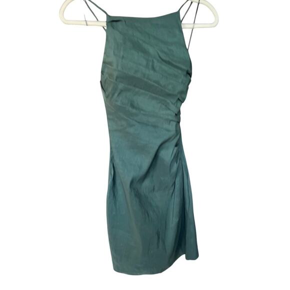 Zara Green Linen Dress high neck Cross back NWT - Picture 2 of 6